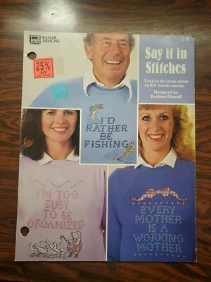 1988 Counted Cross Stitch Pattern Book Say It In Stitches 8.5 Waste Canvas 6353F - Image 1 of 3