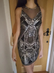 Miss Selfridge Black & Silver Gatsby Style Sequin Dress 8 - Picture 1 of 7