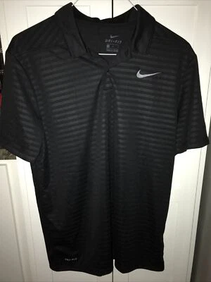Camisa Polo de Golf NIKE DRI-FIT GRANDE Negra Rayas Cosida Plateada SWOOSH Cómoda Foto 1 de 4