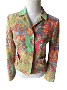 David Meister Designer Colorful Boho Paisley Wool Blend Crop Jacket/Blazer Sz 6 - Picture 1 of 11
