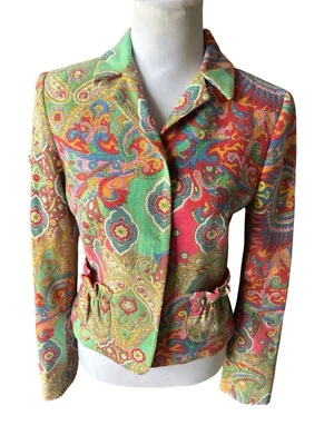 Chaqueta/Ablazer Corta David Meister Diseñador Maximalista Boho Paisley Mezcla Lana 6 Foto 1 de 4