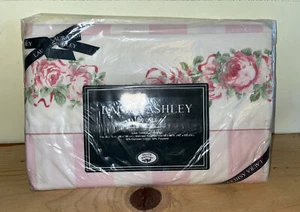 LAURA ASHLEY Country Roses Twin Flat Sheet Pink Stripe Floral  Cottage Core NOS - Picture 1 of 2