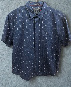 On The Road Shirt Men's XL Button Up Blue Nautical Anchor Print Slim Fit Casual - Picture 1 of 7