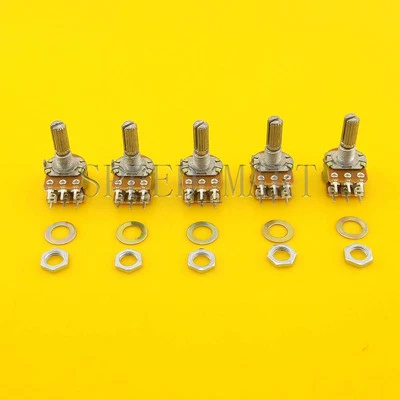 5 pcs B100K Ohm Dual Linear Rotary Potentiometer Pot 20mm Shaft 6 Pins - Image 1 of 3