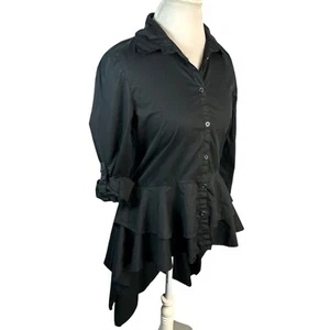 Vintage Carole Christian Artsy Button Shirt Layered Peplum Hi/Low Hem Size S - Picture 1 of 10