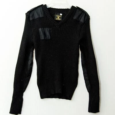 Citadel Sweater Mens 40 Black Ribbed 100% Wool elbow Patches V-neck Uniform Gear - Image 1 of 4