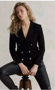 $398 Polo Ralph Lauren 4 Black Double Knit Blazer Jacket Jersey Small RRL Preppy - Picture 1 of 13