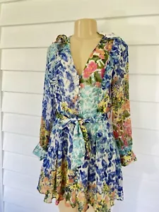 NEW ZARA WOMAN SHORT FLORAL PRINT DRESS LONG SLEEVES WAIST 30 LARGE Y1076 - Picture 1 of 21