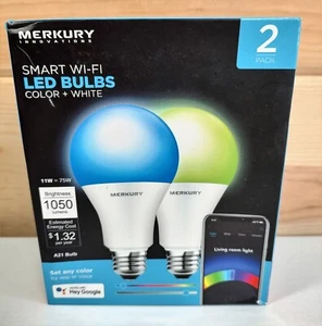 Merkury Innovations A21 Smart Wifi LED Bulbs Color+White 2 Pack - Picture 1 of 3