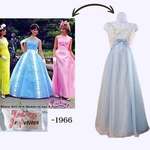 Vintage Mitte der 60er Jahre Nadine Jr. Petites Aschenputtel blau Chiffon Spitze Ballkleid Größe XS - Bild 1 von 11
