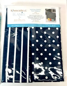 Asciugamani da tè Kimberbell Blanks a pois e righe NAVY confezione da 2 ~ 18,25 x 28,25 100% cotone - Foto 1 di 1