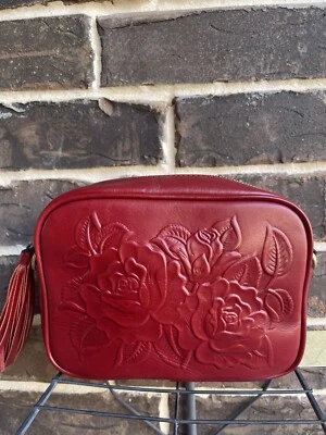 Bandolera Patricia Nash Josie de colección verde vegetal curtido rosa tooled rojo rubí nueva con etiquetas Foto 1 de 4