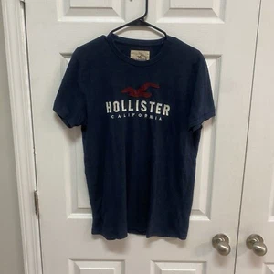 Hollister Hemd Herren Medium Blau Meliert Weiß Spruch Logo Freizeit Preppy Surf - Bild 1 von 5