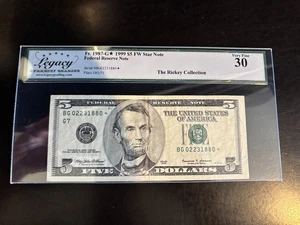 DBR 1999 $5 FRN STAR Chicago Fr. 1987-G* Legacy 30 Serial BG02231880* - Picture 1 of 2