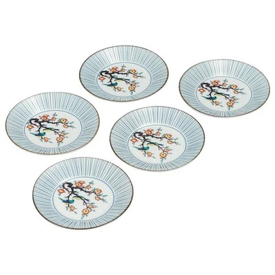 Kutani Yaki Oggetto Giapponese Piccolo Piatto Piattino Set Di 5Plum E Uccello - Immagine 1 di 4