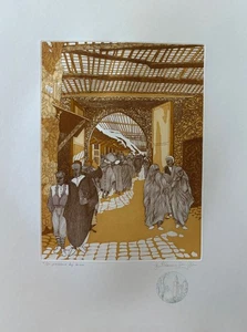 GUILLAUME AZOULAY "PASSERS BY" ETCHING ON PAPER HAND DRAWN REMARQUE H/S & N COA - Picture 1 of 2