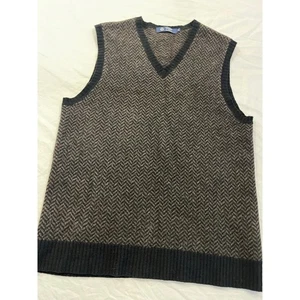 J.Crew 100% Lambswool Sweater Vest Men’s Size M Black Herringbone Knit  - Picture 1 of 7