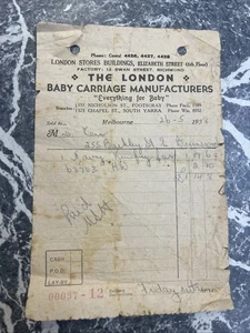 CARRITO DE BEBÉ VINTAGE RECIBO DOCUMENTO EL LONDRES CISNE ST RICHMOND 1938 - Imagen 1 de 3