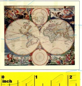 CASA DE MUÑECAS miniatura antigua impresión de mapa del mundo del siglo XVII - CDHM 1:12 - Imagen 1 de 1