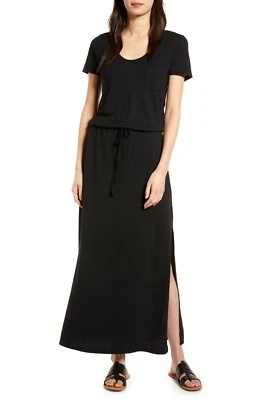 CASLON Black Cotton Modal Blouson Chest Pocket Slit Maxi Dress XS 0/2 Nordstrom - image 1 of 4