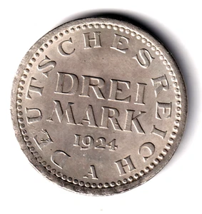 ALEMANIA: 3 mark plata 1924 A calidad S/C 3 Mark Germany silver UNC - Imagen 1 de 2