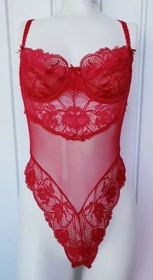 Sexy Body de Peluche Vintage Victoria's Secret Etiqueta Dorada Talla 36C Rojo Malla Encaje Foto 1 de 4