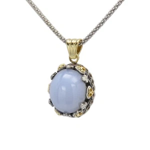 Chalcedony Natural Stone Vintage Pendant Sterling silver and 18k Gold - Picture 1 of 11