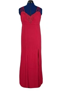 Alyce Design Empire Waist Gown/Prom Dress 12 Red Sweetheart Neckline Slit VTG - Picture 1 of 8