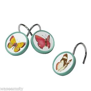 Coloridos ganchos de cortina de 12 duchas mariposa botánica decoración de baño - Imagen 1 de 3