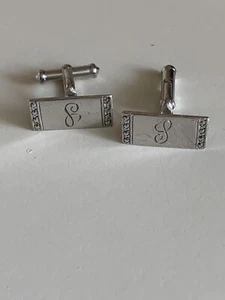 Vintage Sterling Silver men’s cuff links monogram letter S engraved Marcasite - Picture 1 of 6