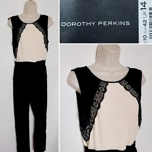 DOROTHY PERKINS Black Nude Lace Belted Jumpsuit All-In-One BNWT Size UK 14
