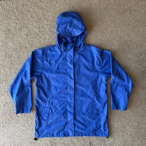 Lands End Jacket Womens Large 14-16 Full Zip Hood Blue Pockets Polyvinyl - Picture 1 of 11