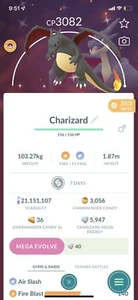 Pokémon Go ✨Shiny Charizard Level 50 Max Mega Evolve✨ Master League Ready ✨ - Picture 1 of 1