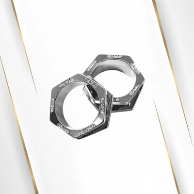 Par de tapones para los oídos túneles hexagonales de acero quirúrgico con joyas de circonita cúbica transparente Foto 1 de 4