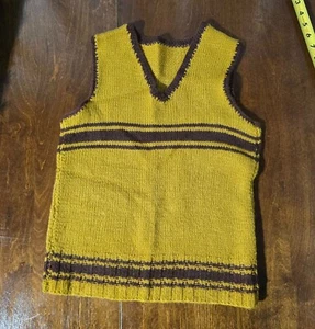 Vtg Handmade Vest Size Small Yellow Brown Striped V-Neck Knit Top Retro 70s - Picture 1 of 7
