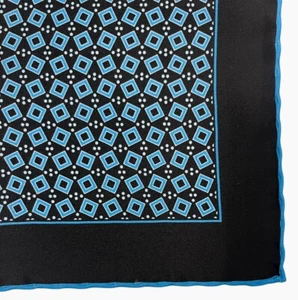 New CESARE ATTOLINI NAPOLI Black Blue Box Silk Print Pocket Square - Picture 1 of 2