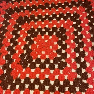 Crochet Granny Square Afghan Throw Blanket 60x65” Brown Burnt Orange HANDMADE - Picture 1 of 4