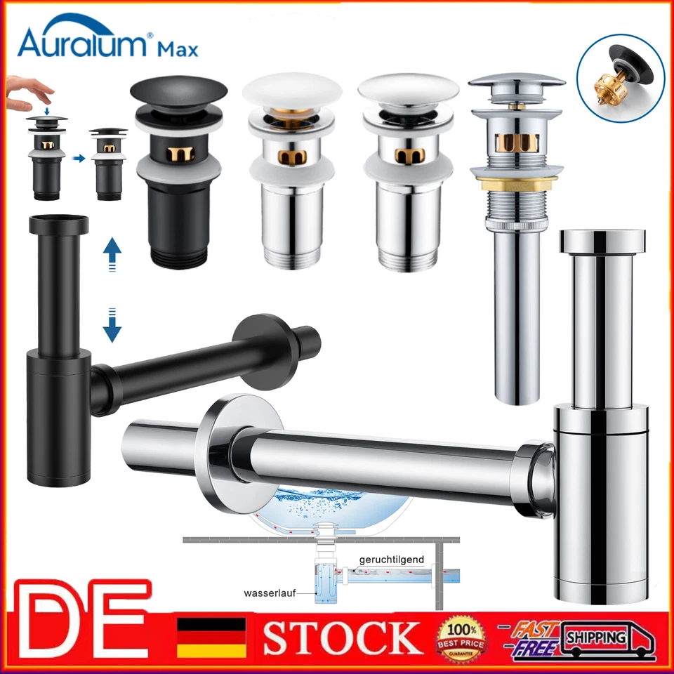 Ablaufventil Pop Up Abfluss Ablaufgarnitur mit Überlauf Stöpsel Bad Waschbecken - Bild 1 von 1