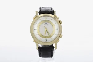 LeCoultre Memovox Wrist Alarm Silver Dial 14k Gold Leather Strap Men's Watch - Picture 1 of 6