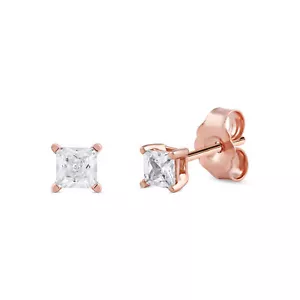 Aretes solitarios de diamantes princesa creados en laboratorio de 1/3 quilates de oro rosa de 10 k para mujer - Imagen 1 de 4