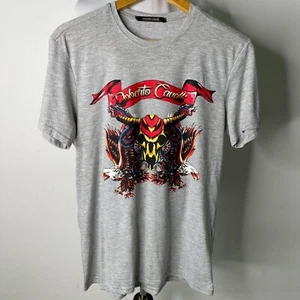 Roberto Cavalli Men's Grey Graphic Print Short Sleeve T-Shirt Size Large - Picture 1 of 9