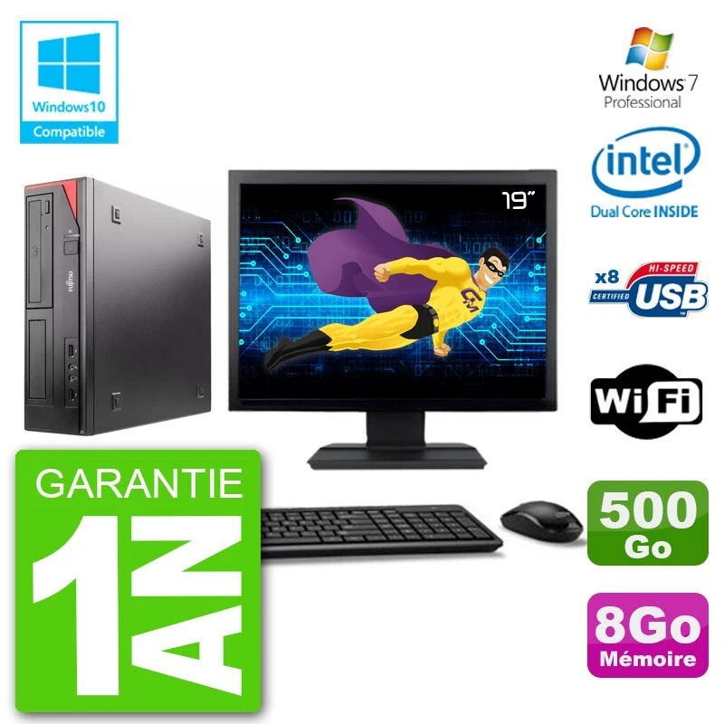 PC Fujitsu Esprimo E520 Schermo 19 " G3220 RAM 8Go Disco 500Go Unità DVD Wifi W7 - Immagine 1 di 1