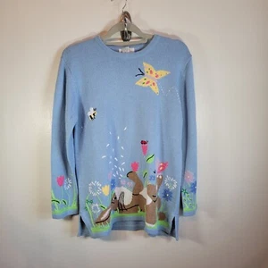 Quacker Factory Light Blue Easter Spring Bunny Sweater Size Small New with Tags - Bild 1 von 16