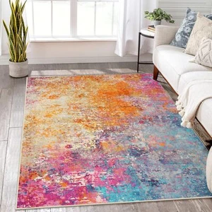 Modern Abstract Washable 5x7 Area Rugs for Living Room,Colorful Soft Bedroom Rug - Picture 1 of 7