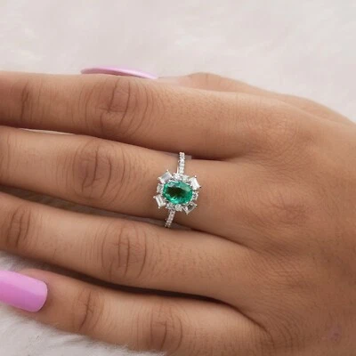 1.58 TCW Sambianischer Smaragd Kunstdiamanten Grown Cvd Diamant Hochzeit Ring - Bild 1 von 4