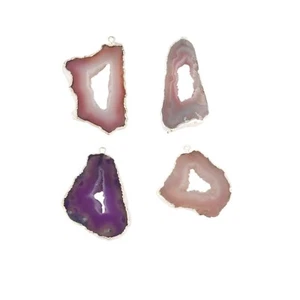 Single Bail Geode Slice Silver Plated DIY Connector Wholesale Lot of 4 Pcs - Picture 1 of 4