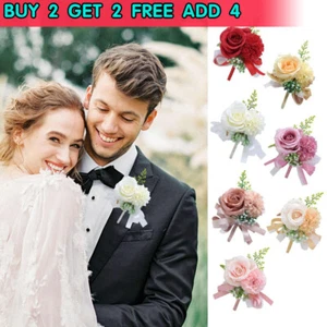 UK Wedding Flower Men's Suit Decor Artificial Rose Groom Boutonniere Corsage HOT - Picture 1 of 35