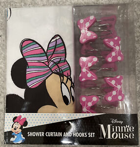 New Disney Minnie Mouse Pink Shower Curtain and hooks set bath tub bathroom