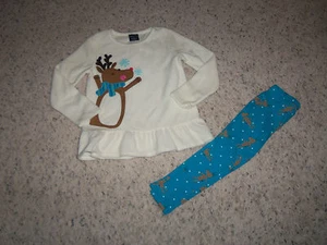 NEW GIRLS WHITE AND BLUE DEER 2 PIECE FLEECE SET SIZE 4 - Picture 1 of 1