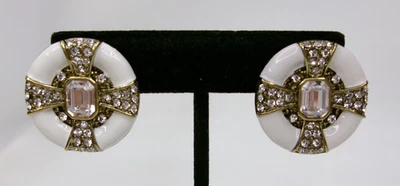Heidi Daus Newport Chic Grande Enamel Crystal Deco Button Post Earrings - Image 1 of 3